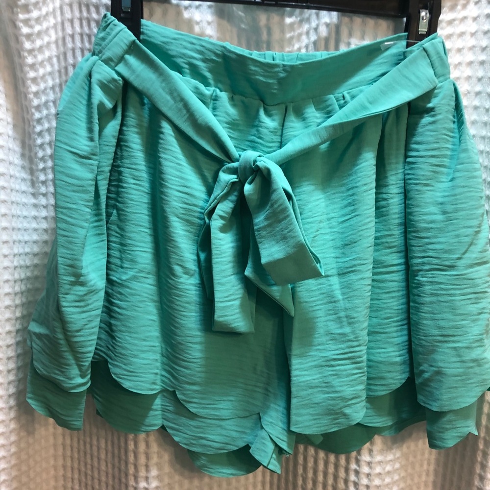 Teal Scalloped Shorts with Tie -XL